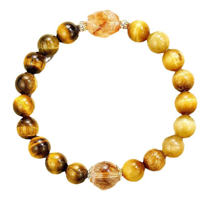 Natural Yellow Black Tiger Eye Citrine Strength Bracelet - Image 15