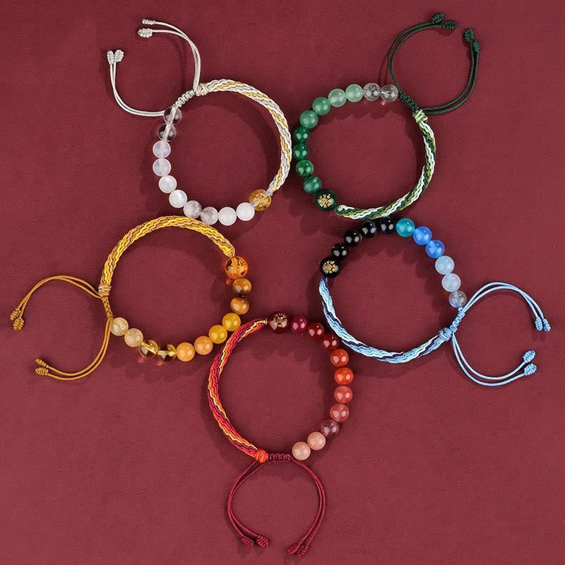 Five Elements Various Crystal Agate Wealth Reincarnation Knot Braid Bracelet - Image 27