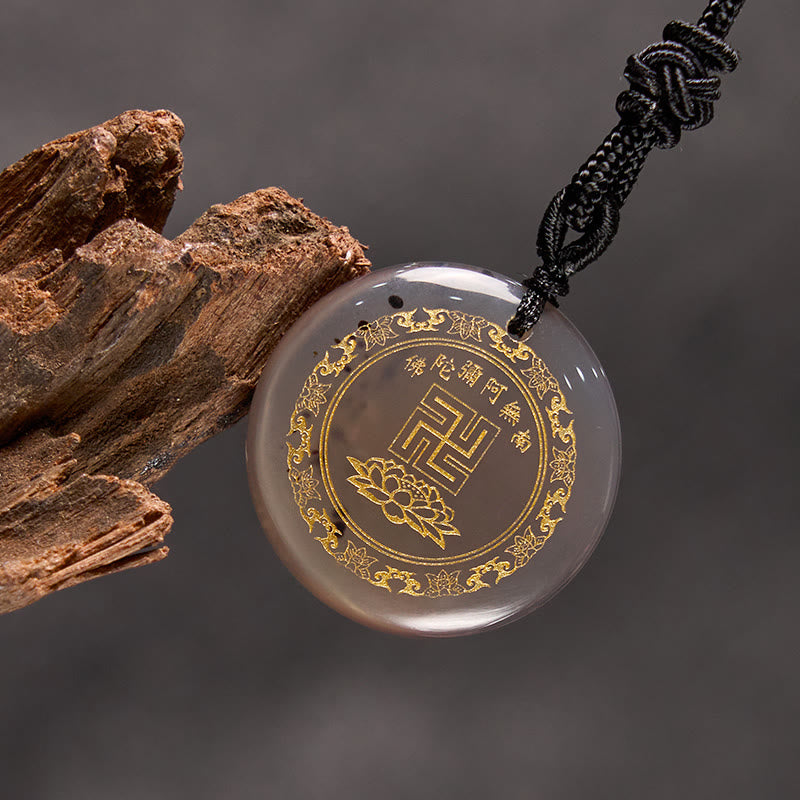 Swastika Lotus Pattern Natural Various Crystal Black Obsidian Purification Necklace Pendant - Image 34