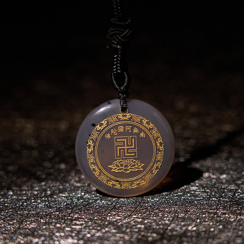 Swastika Lotus Pattern Natural Various Crystal Black Obsidian Purification Necklace Pendant - Image 33