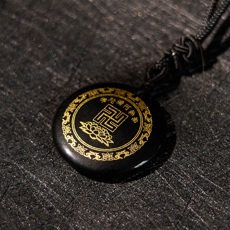 Swastika Lotus Pattern Natural Various Crystal Black Obsidian Purification Necklace Pendant - Image 3