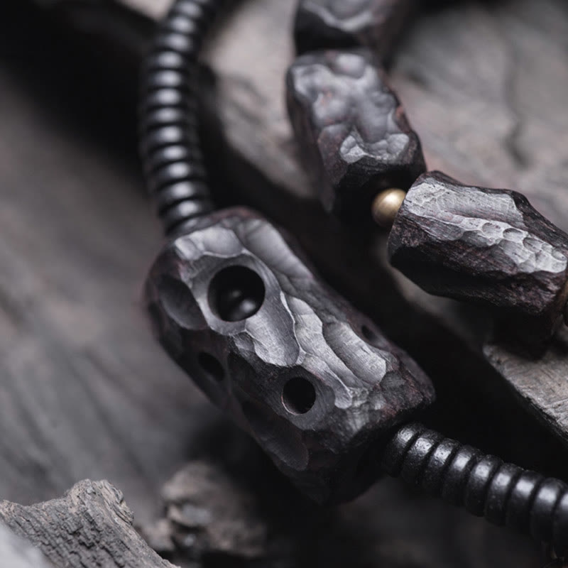 Ebony Wood Copper Brass Red Agate Peace Double Wrap Bracelet - Image 3