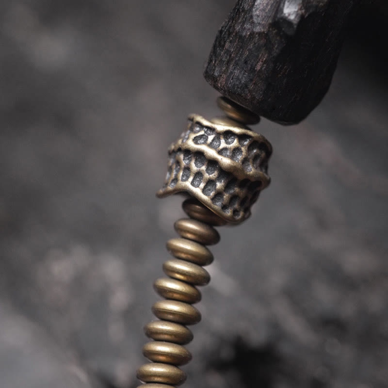 Ebony Wood Copper Brass Red Agate Peace Double Wrap Bracelet - Image 5