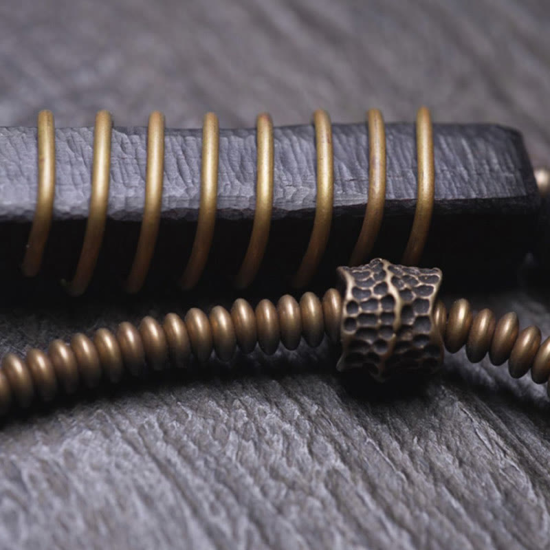 Ebony Wood Copper Brass Red Agate Peace Double Wrap Bracelet - Image 14