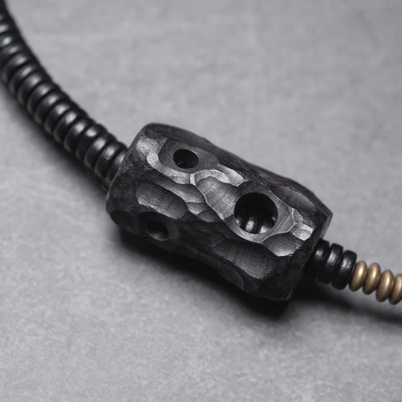 Ebony Wood Copper Brass Red Agate Peace Double Wrap Bracelet - Image 4