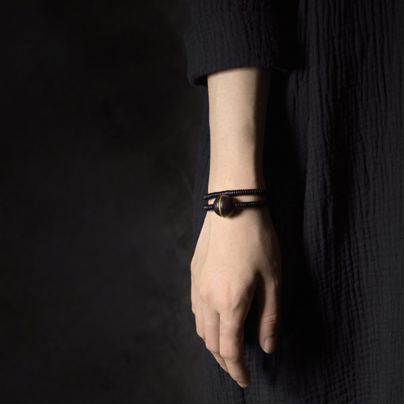 Ebony Wood Copper Brass Balance Ball Cuboid Double Wrap Bracelet Necklace - Image 5