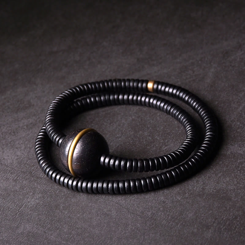 Ebony Wood Copper Brass Balance Ball Cuboid Double Wrap Bracelet Necklace