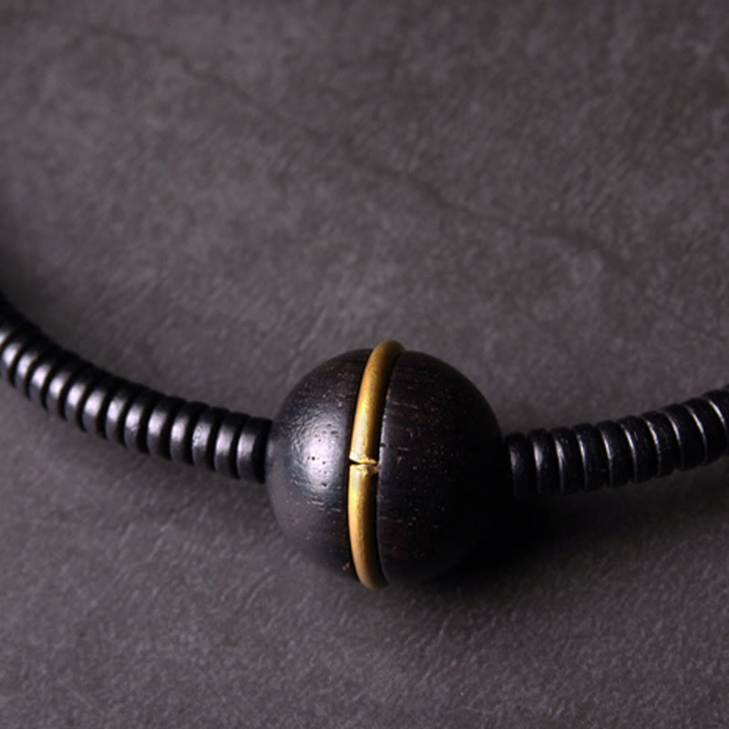 Ebony Wood Copper Brass Balance Ball Cuboid Double Wrap Bracelet Necklace - Image 2