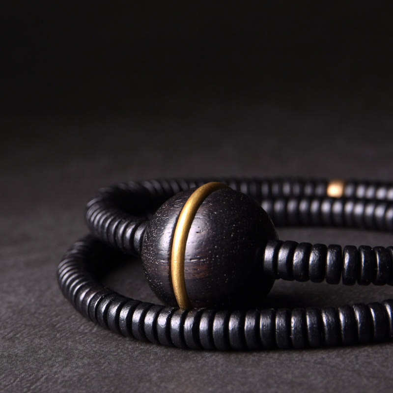 Ebony Wood Copper Brass Balance Ball Cuboid Double Wrap Bracelet Necklace - Image 3