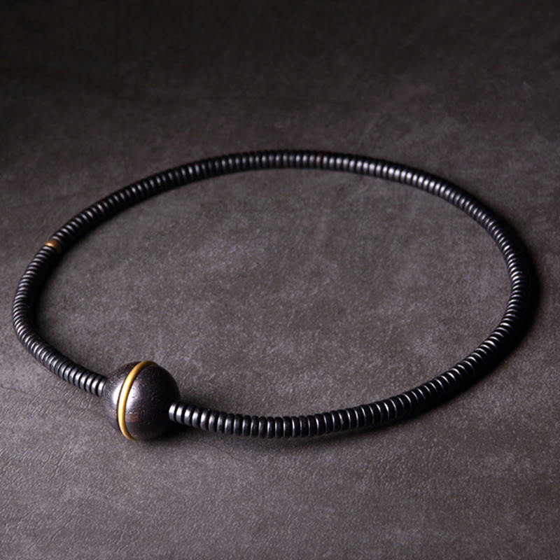 Ebony Wood Copper Brass Balance Ball Cuboid Double Wrap Bracelet Necklace - Image 4