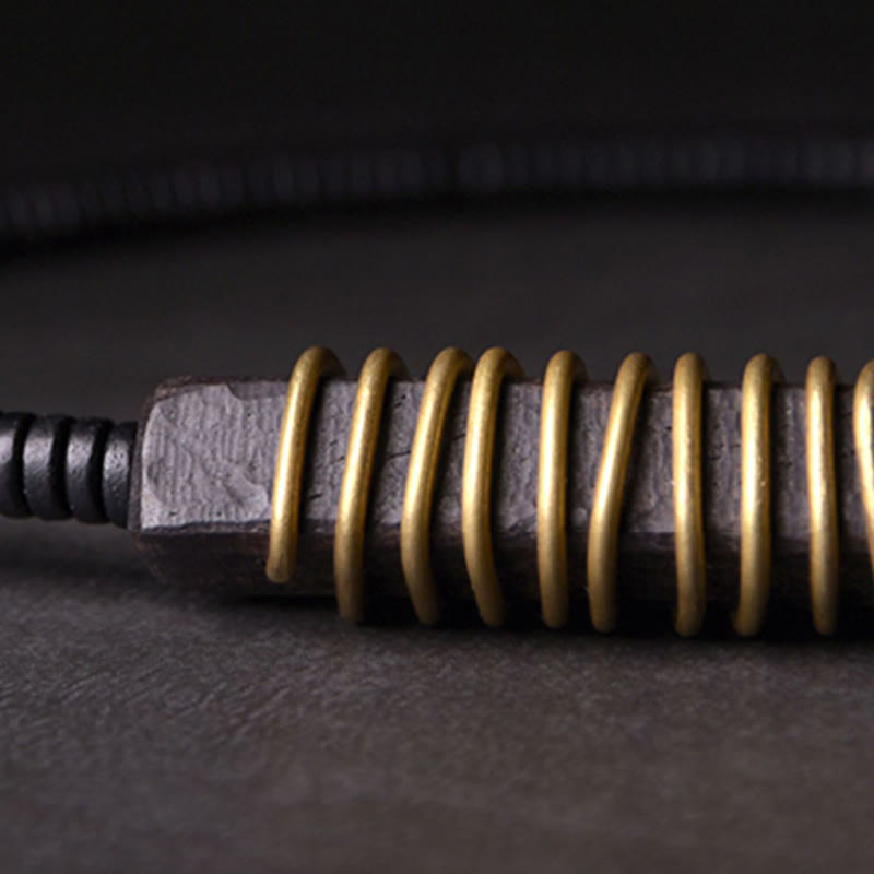 Ebony Wood Copper Brass Balance Ball Cuboid Double Wrap Bracelet Necklace - Image 16