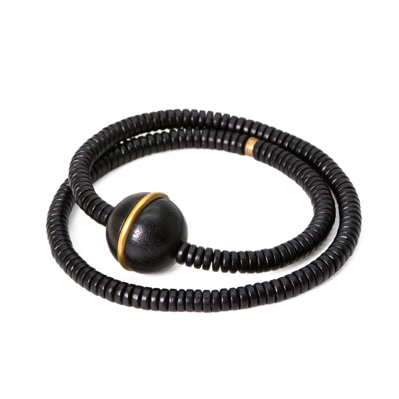 Ebony Wood Copper Brass Balance Ball Cuboid Double Wrap Bracelet Necklace - Image 13