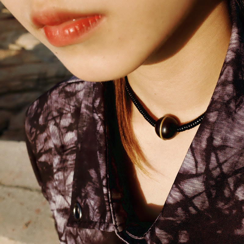 Ebony Wood Copper Brass Balance Ball Cuboid Double Wrap Bracelet Necklace - Image 12