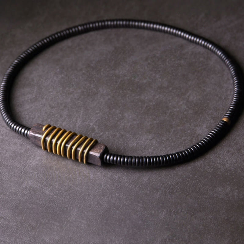 Ebony Wood Copper Brass Balance Ball Cuboid Double Wrap Bracelet Necklace - Image 17