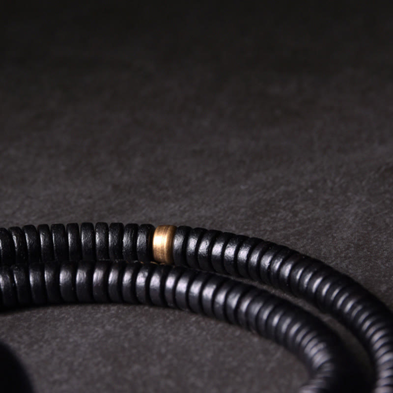 Ebony Wood Copper Brass Balance Ball Cuboid Double Wrap Bracelet Necklace - Image 9