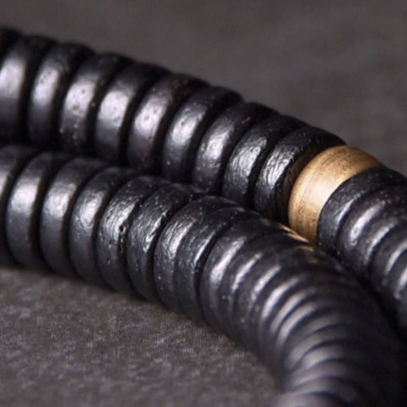 Ebony Wood Copper Brass Balance Ball Cuboid Double Wrap Bracelet Necklace - Image 8