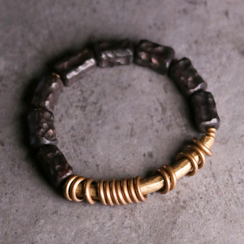 Ebony Wood Copper Brass Circular Ring Peace Bracelet