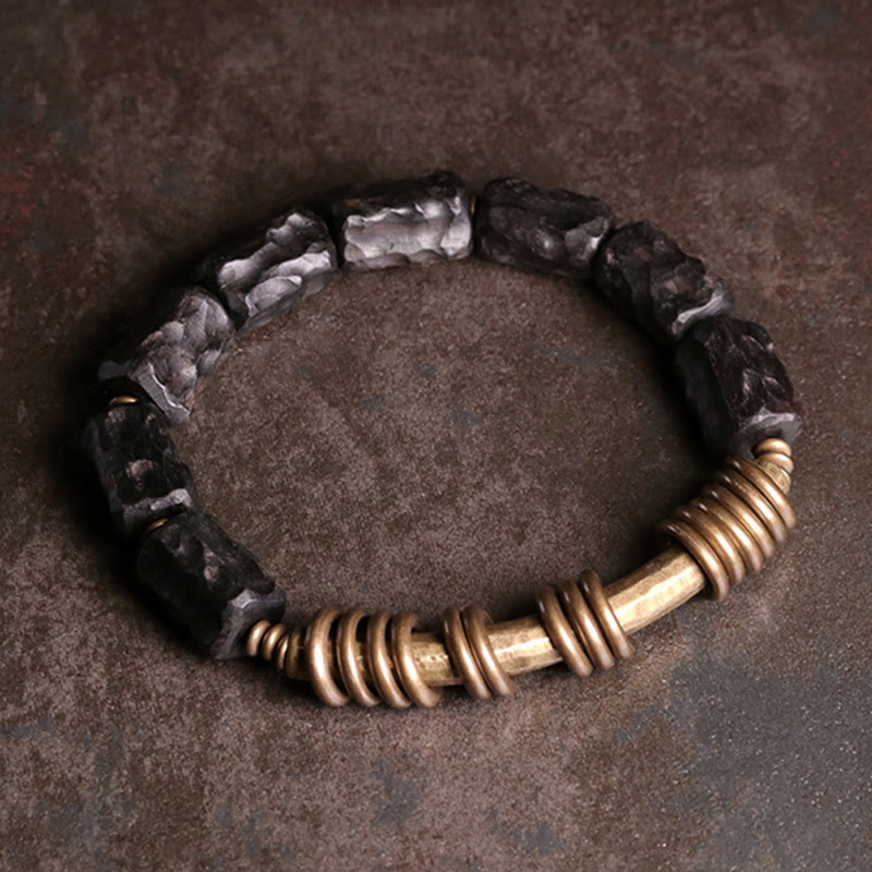 Ebony Wood Copper Brass Circular Ring Peace Bracelet - Image 8