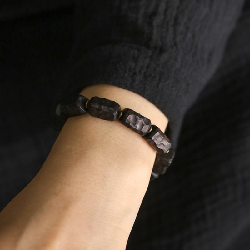 Ebony Wood Copper Brass Circular Ring Peace Bracelet - Image 10
