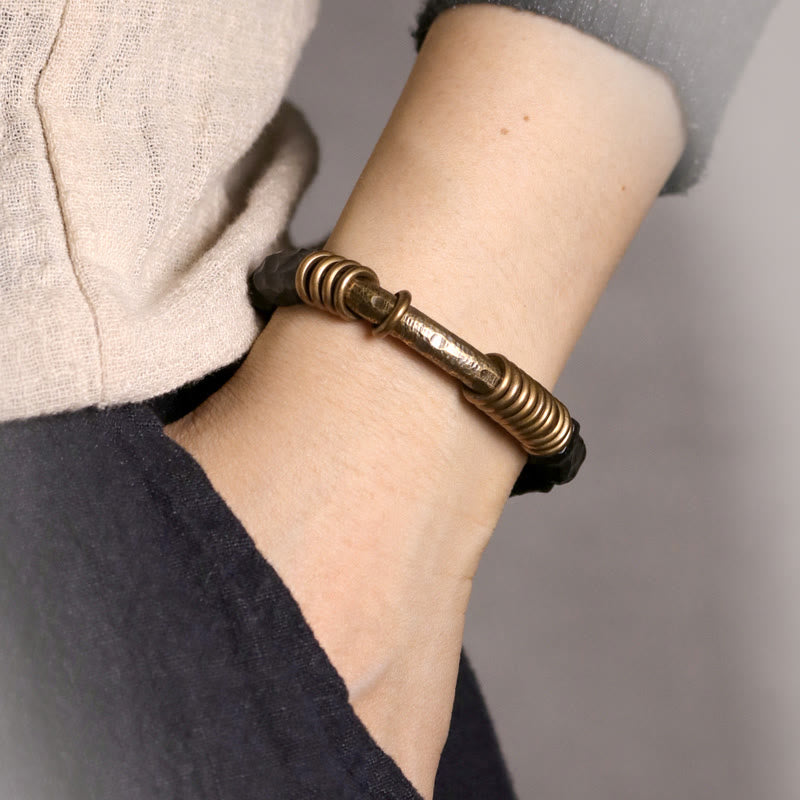 Ebony Wood Copper Brass Circular Ring Peace Bracelet - Image 9