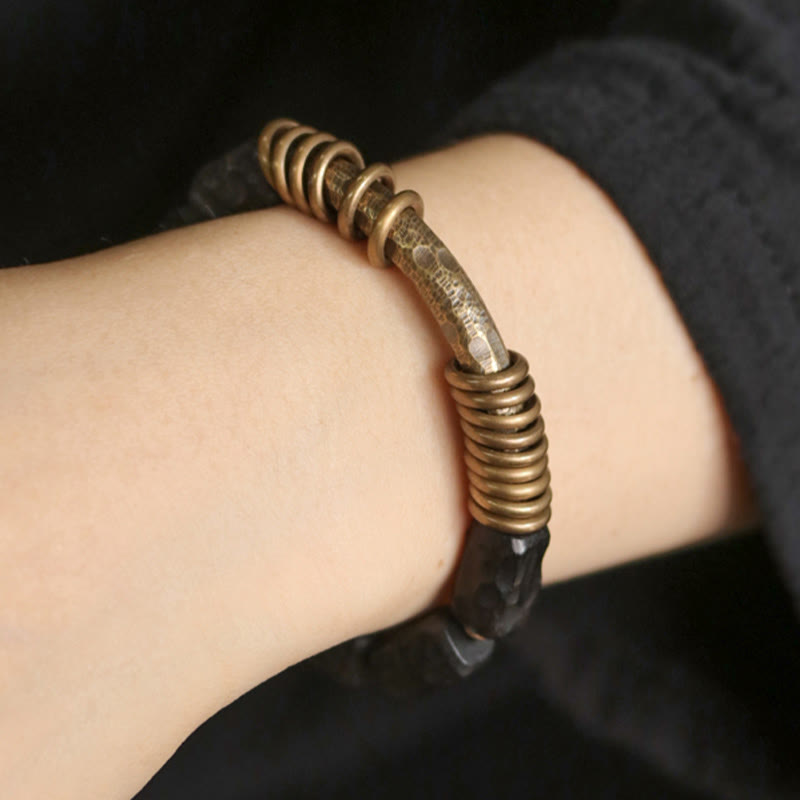 Ebony Wood Copper Brass Circular Ring Peace Bracelet - Image 5