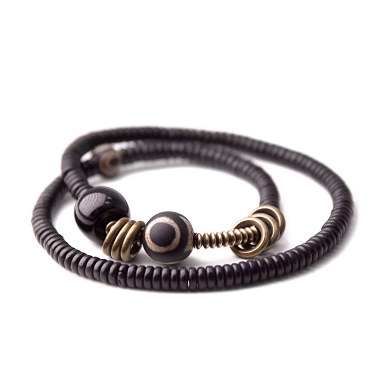 Ebony Wood Green Sandalwood Copper Brass Dzi Bead Black Onyx Calm Double Wrap Bracelet - Image 19