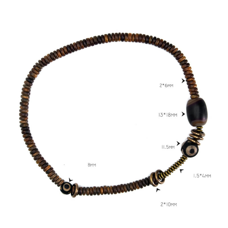 Ebony Wood Green Sandalwood Copper Brass Dzi Bead Black Onyx Calm Double Wrap Bracelet - Image 28