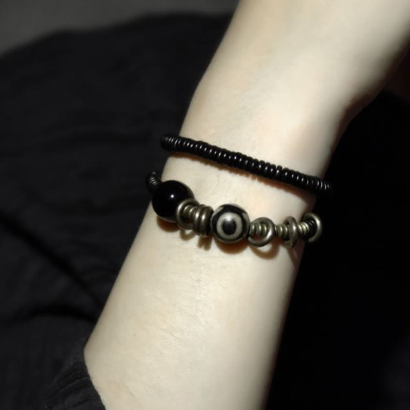 Ebony Wood Green Sandalwood Copper Brass Dzi Bead Black Onyx Calm Double Wrap Bracelet - Image 16