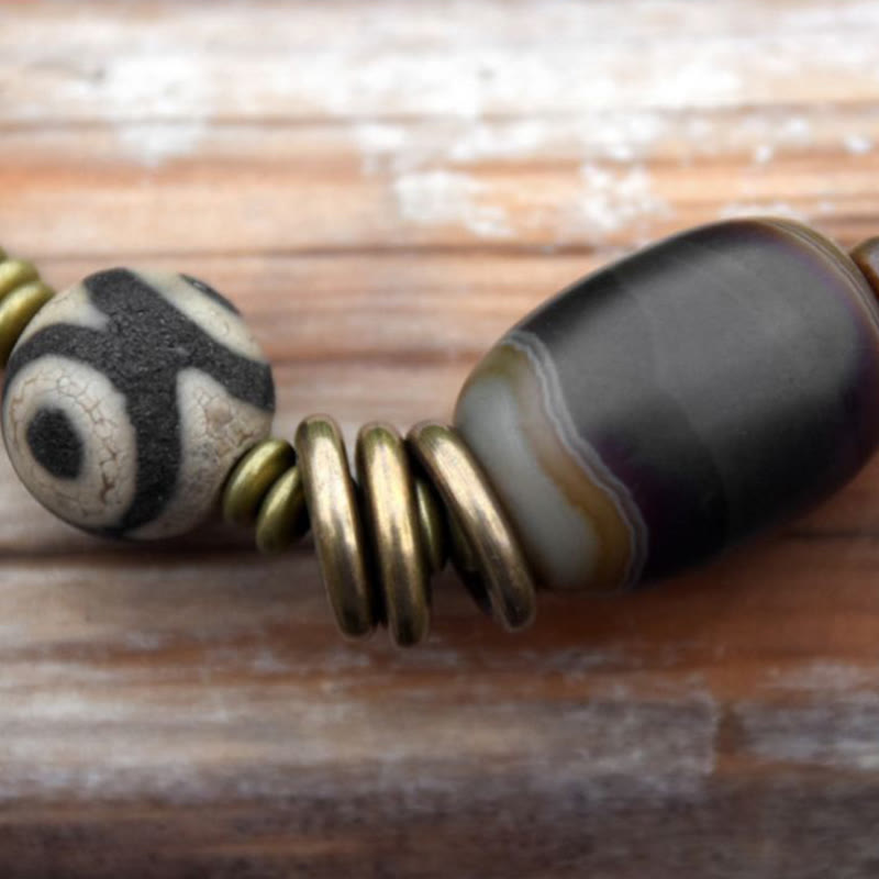 Ebony Wood Green Sandalwood Copper Brass Dzi Bead Black Onyx Calm Double Wrap Bracelet - Image 27