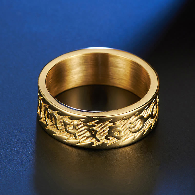 Six True Words Om Mani Padme Hum Swastika Titanium Steel Peace Ring - Image 14