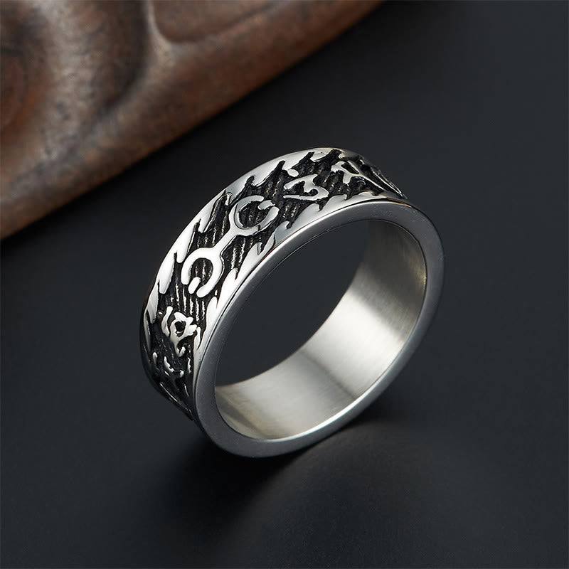 Six True Words Om Mani Padme Hum Swastika Titanium Steel Peace Ring - Image 11