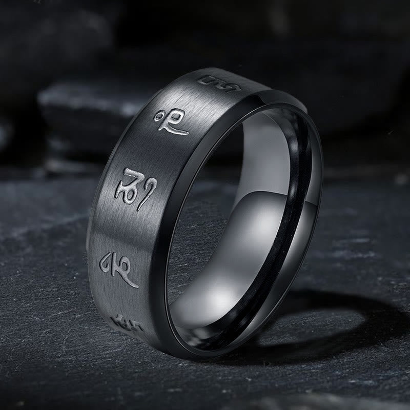 Black Jambhala Mantra Titanium Steel Balance Ring