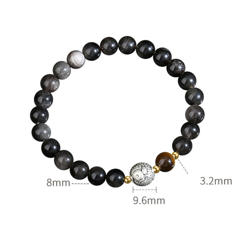 Black Obsidian 999 Sterling Silver Tiger Eye 925 Sterling Silver Koi Fish Purification Bracelet - Image 10