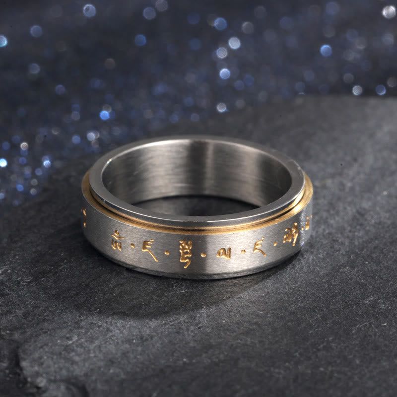 Tibetan Mantra Titanium Steel Balance Rotatable Ring - Image 3