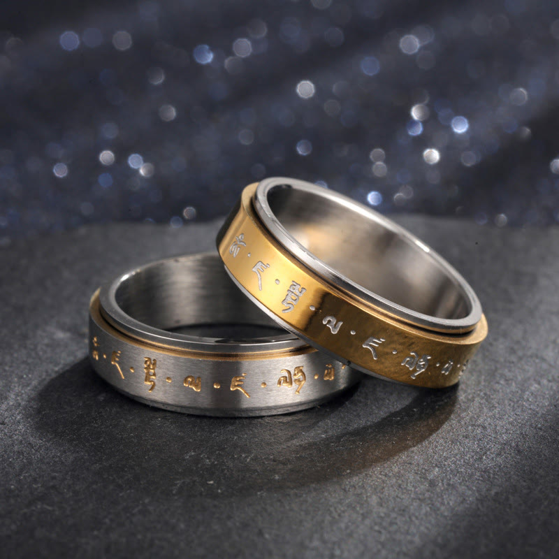 Tibetan Mantra Titanium Steel Balance Rotatable Ring