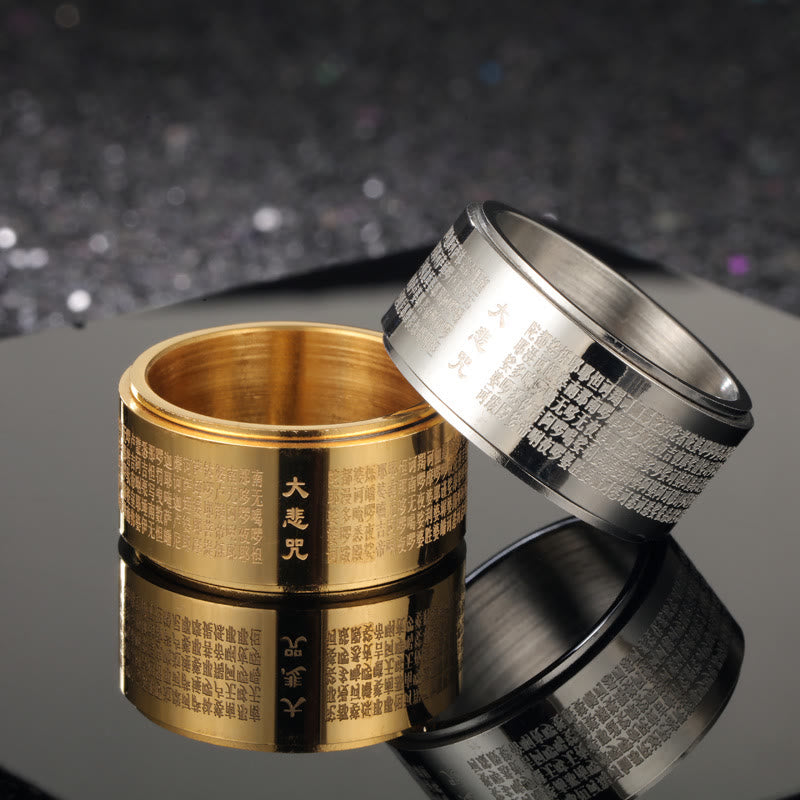 Great Compassion Mantra Carved Titanium Steel Strengthen Rotatable Ring