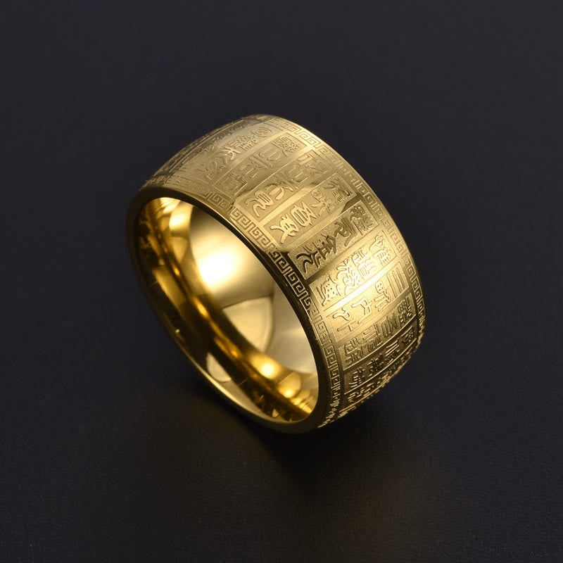Chinese Characters Engraved Pattern Titanium Steel Balance Ring