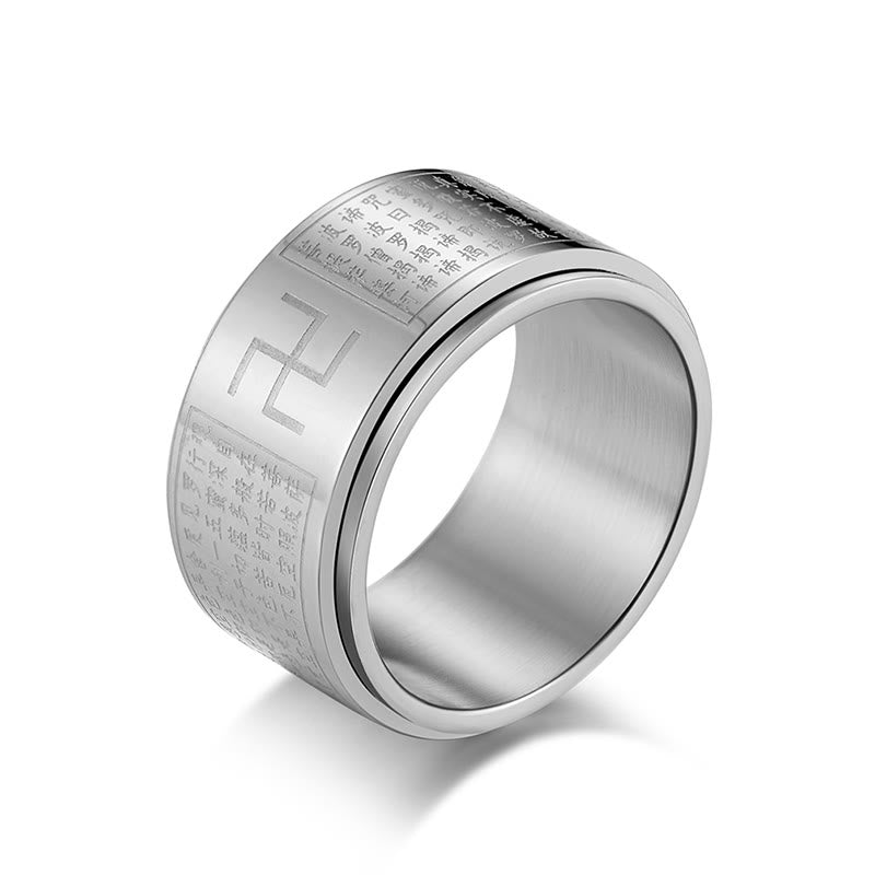 Heart Sutra Swastika Titanium Steel Luck Rotatable Ring - Image 12