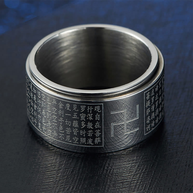 Heart Sutra Swastika Titanium Steel Luck Rotatable Ring - Image 11