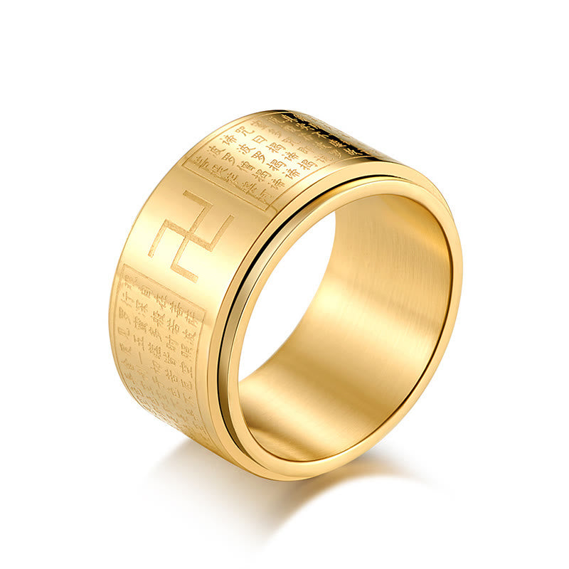 Heart Sutra Swastika Titanium Steel Luck Rotatable Ring - Image 4