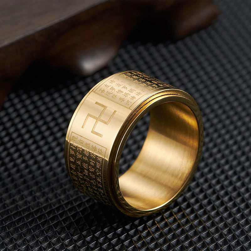 Heart Sutra Swastika Titanium Steel Luck Rotatable Ring - Image 3