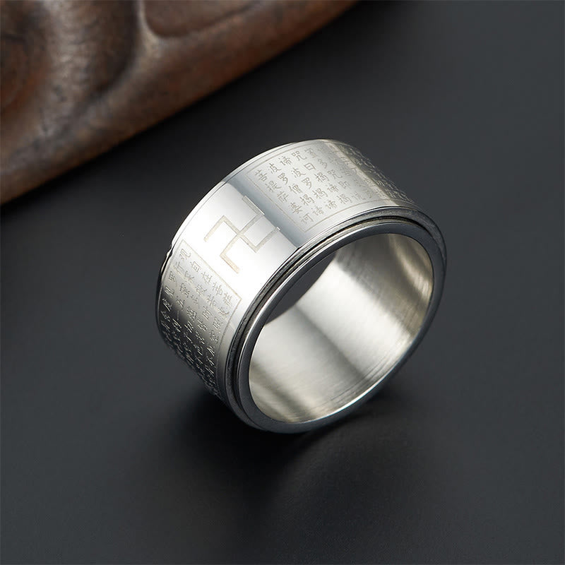 Heart Sutra Swastika Titanium Steel Luck Rotatable Ring - Image 10