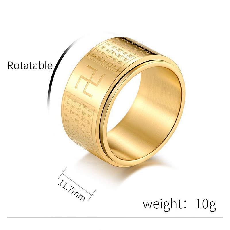 Heart Sutra Swastika Titanium Steel Luck Rotatable Ring - Image 5