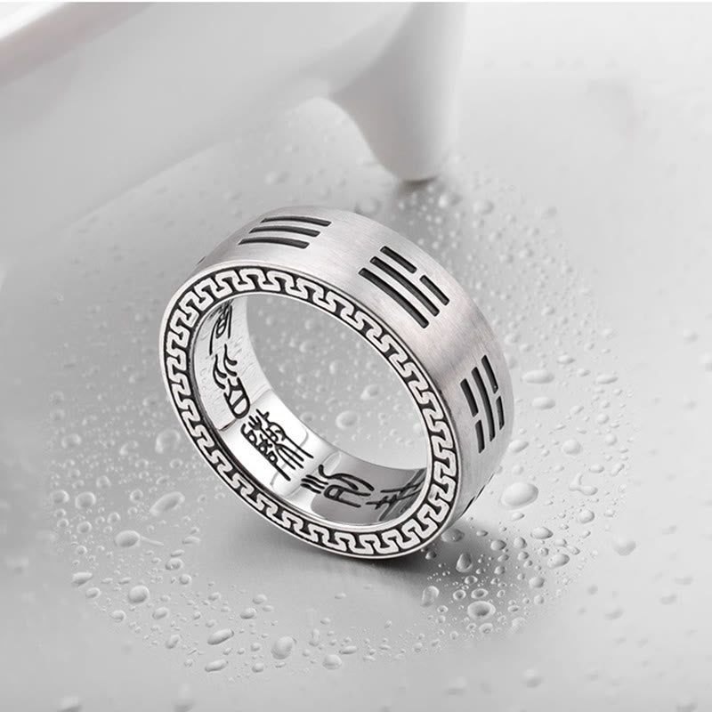 Bagua Yin Yang Taoist Nine-Character Mantra Titanium Steel Harmony Ring - Image 5