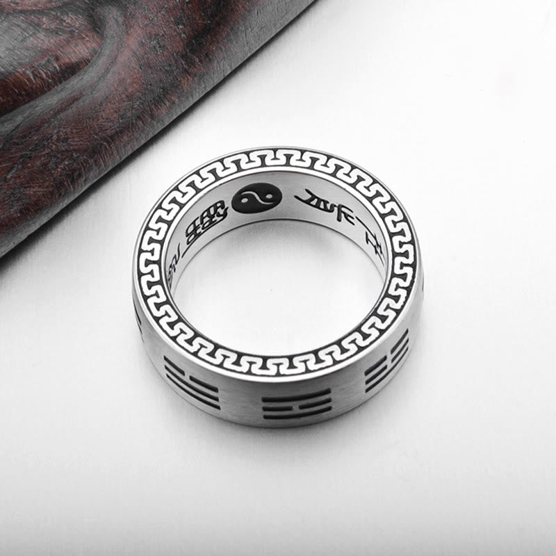 Bagua Yin Yang Taoist Nine-Character Mantra Titanium Steel Harmony Ring - Image 11