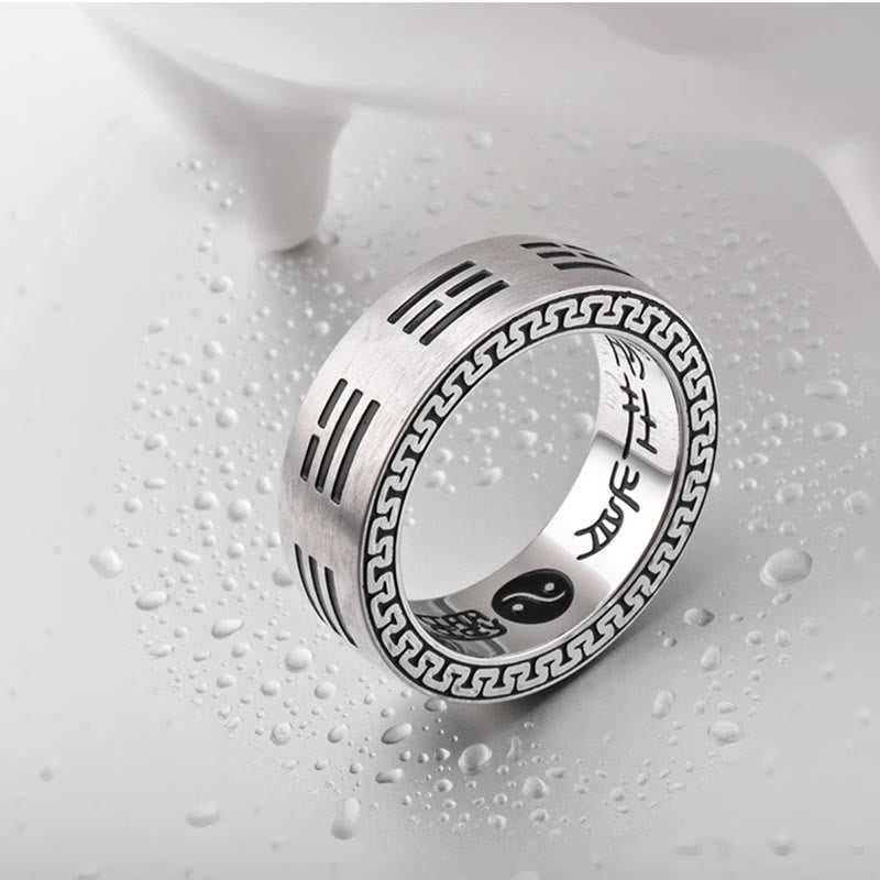 Bagua Yin Yang Taoist Nine-Character Mantra Titanium Steel Harmony Ring