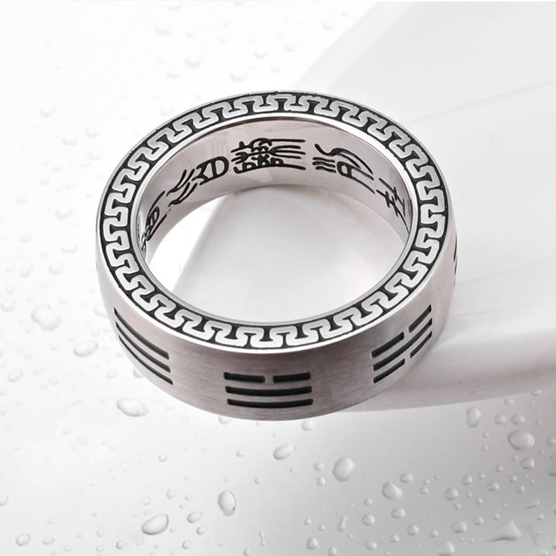 Bagua Yin Yang Taoist Nine-Character Mantra Titanium Steel Harmony Ring - Image 3