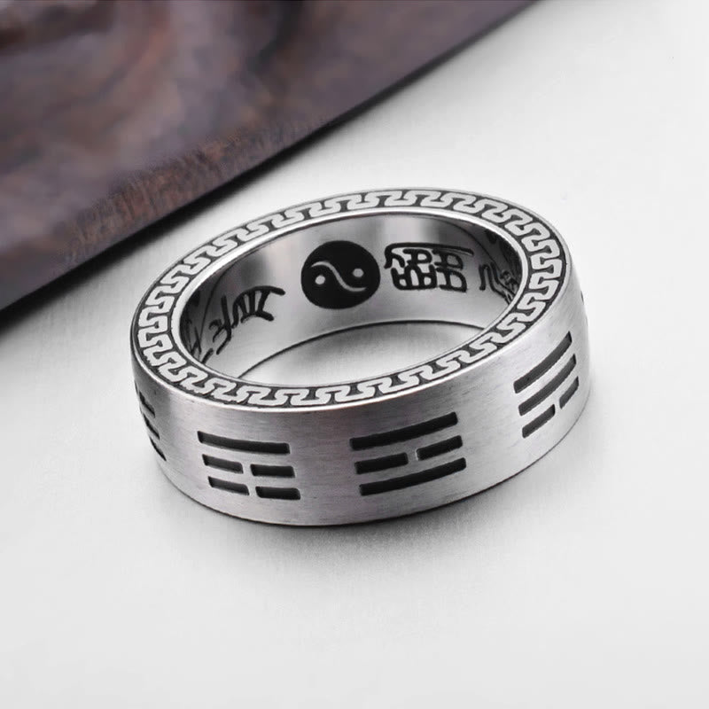Bagua Yin Yang Taoist Nine-Character Mantra Titanium Steel Harmony Ring - Image 10