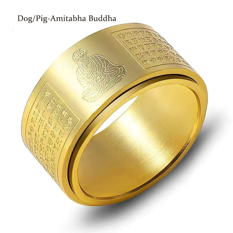 Chinese Zodiac Natal Buddha Heart Sutra Carved Titanium Steel Calm Rotatable Ring - Image 16