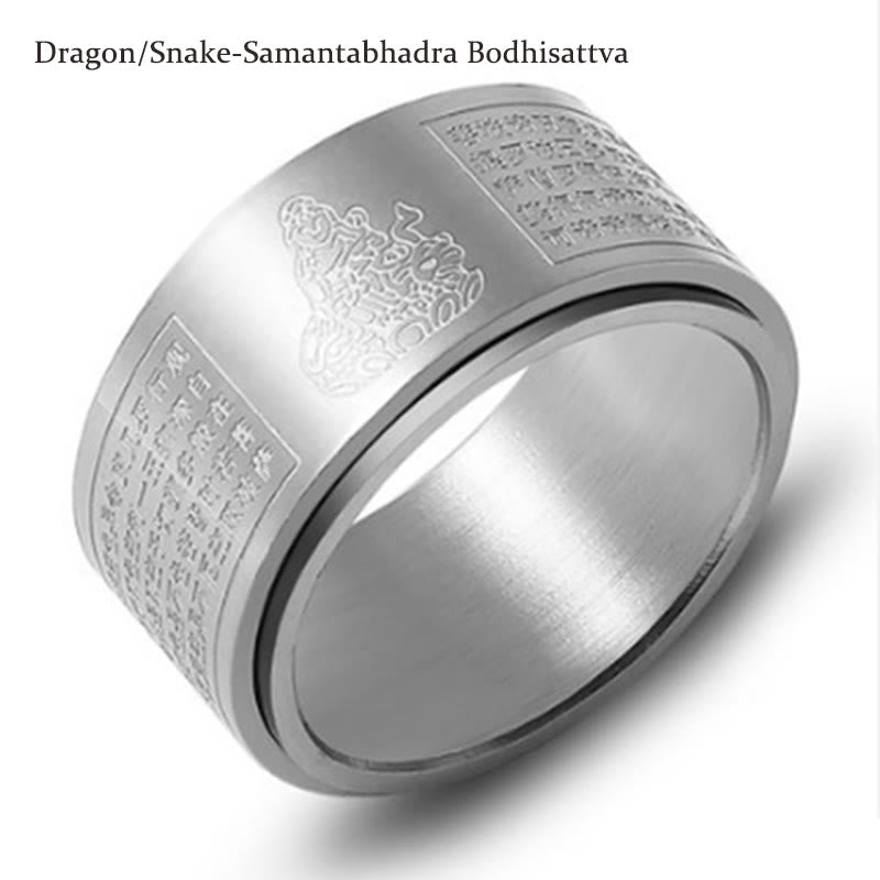 Chinese Zodiac Natal Buddha Heart Sutra Carved Titanium Steel Calm Rotatable Ring - Image 25